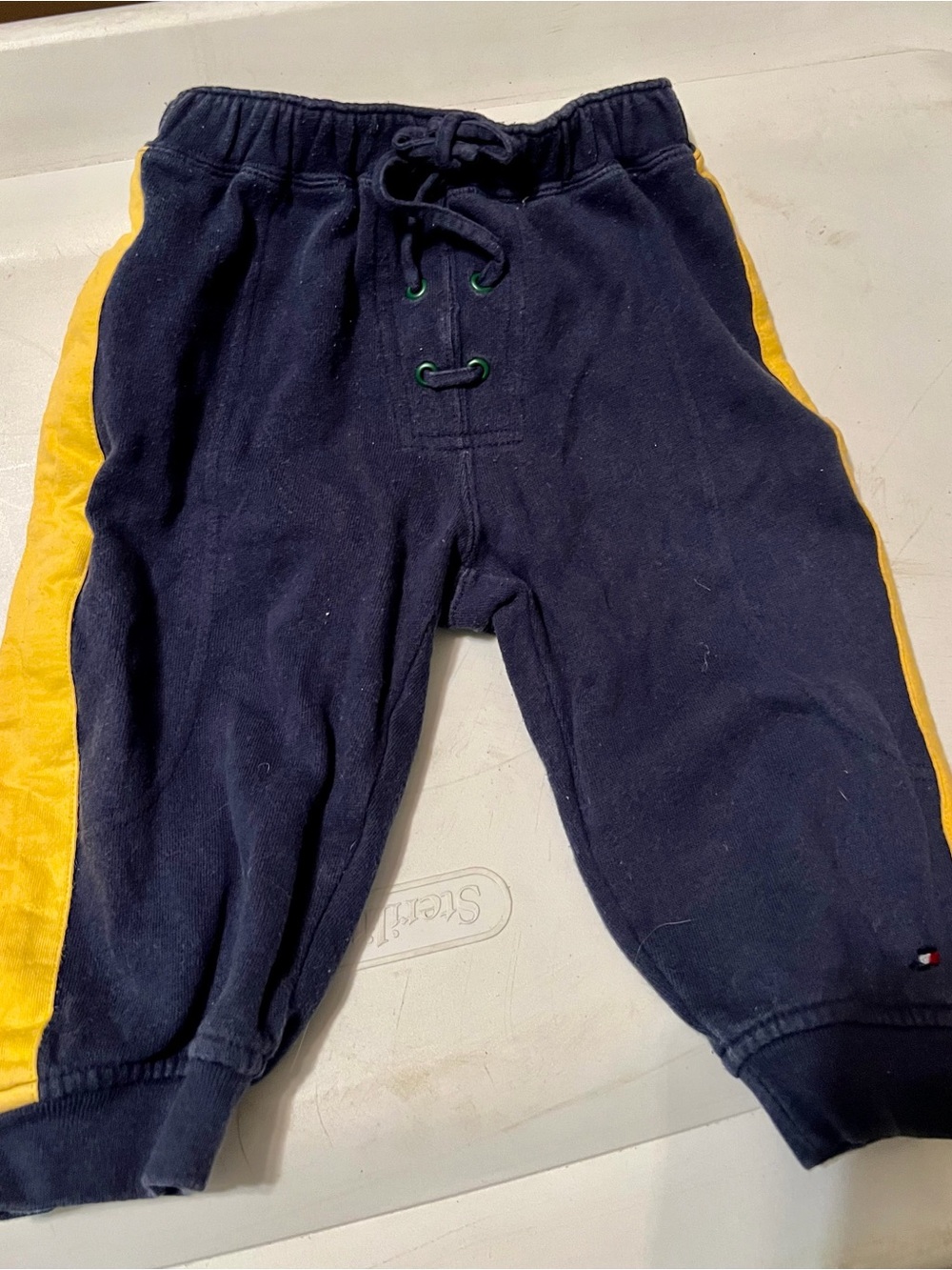 Tommy Hilfiger Navy Sweatpants with Yellow Side Panels